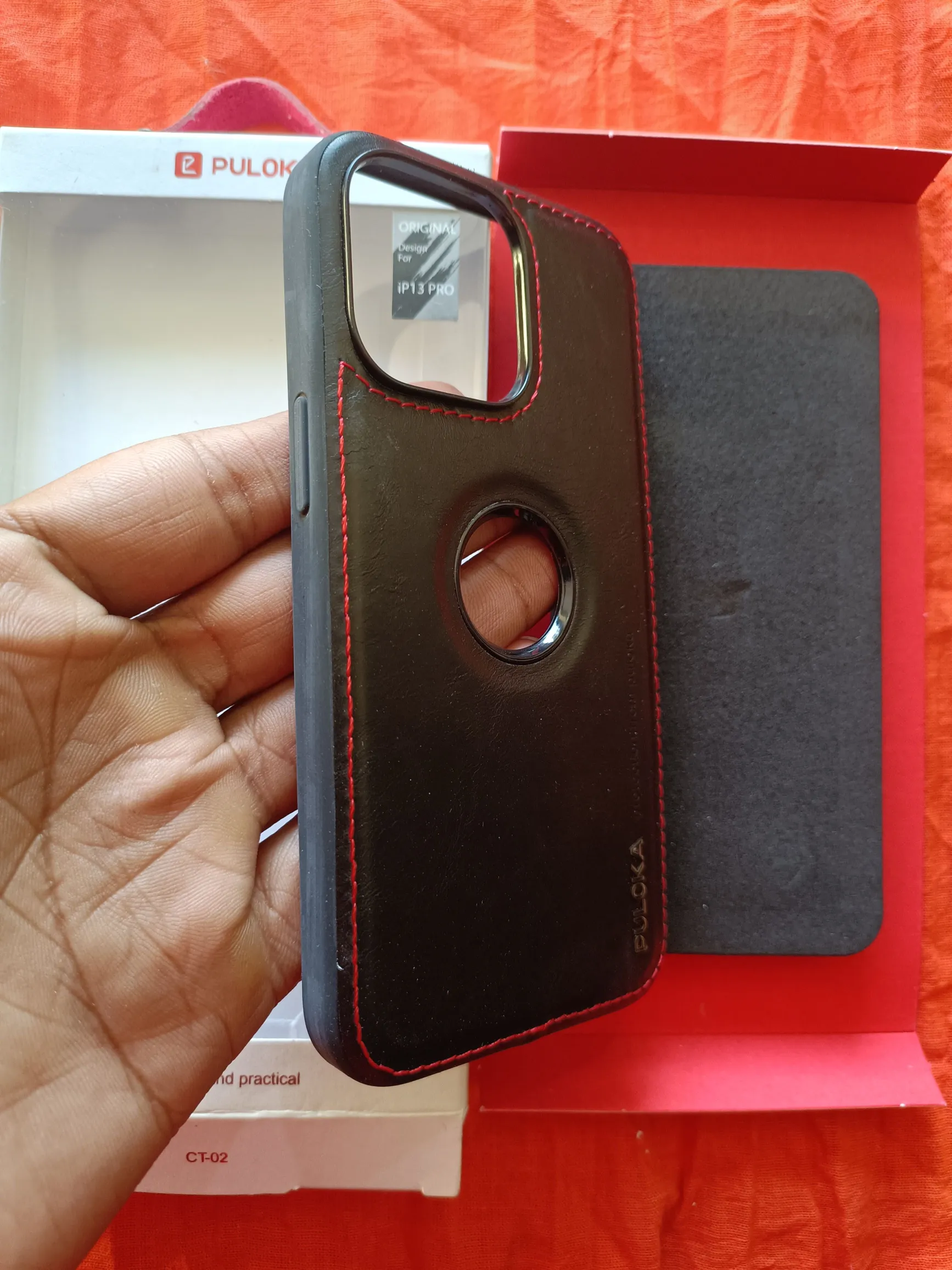 Sold second hand Puloka Premium Leather Back Cover For Iphone 13 Pro - Elegant Black on Resellpur