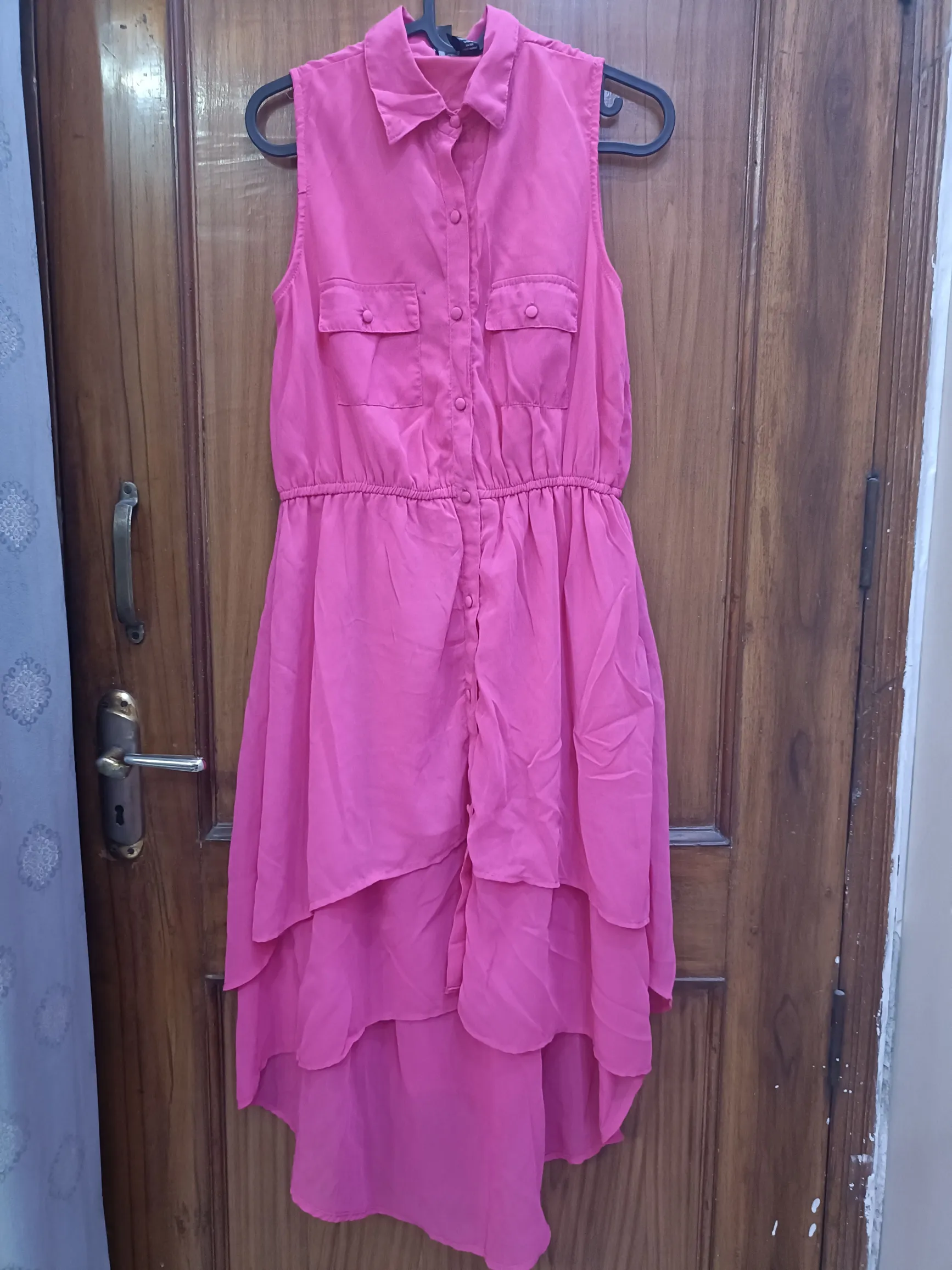 Elegant Women's S/M Cotton Blend Low High Dress - Subtle Stains