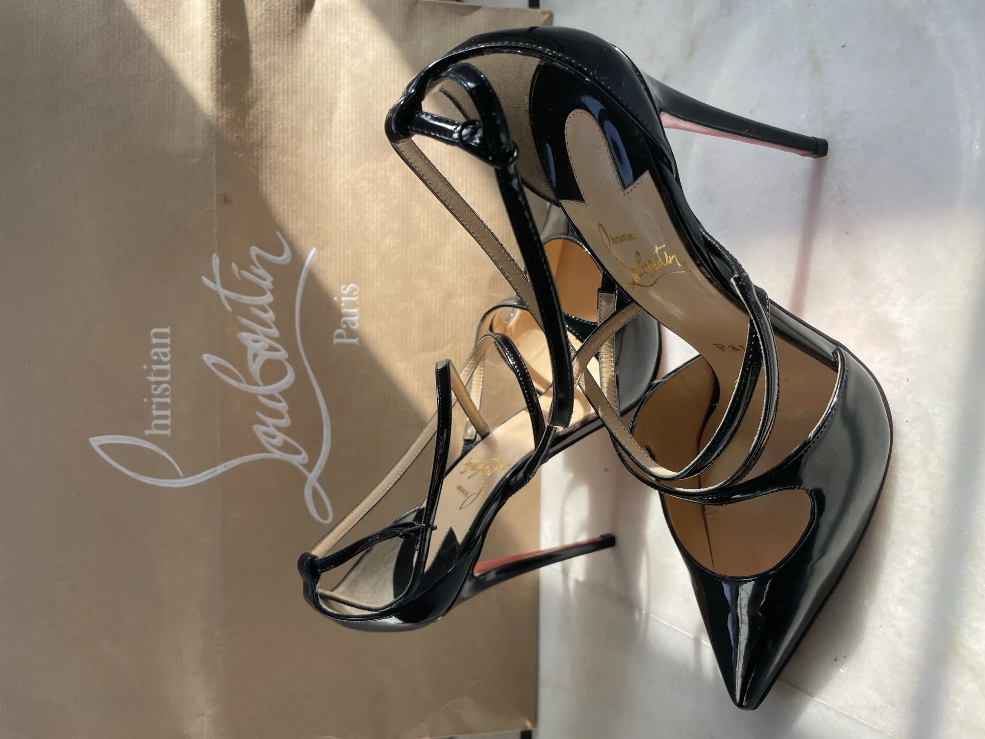 Buy used Christian Louboutin Excellent Women's Strappy Pumps Black EU 36.5 100mm Heel online on Resellpur