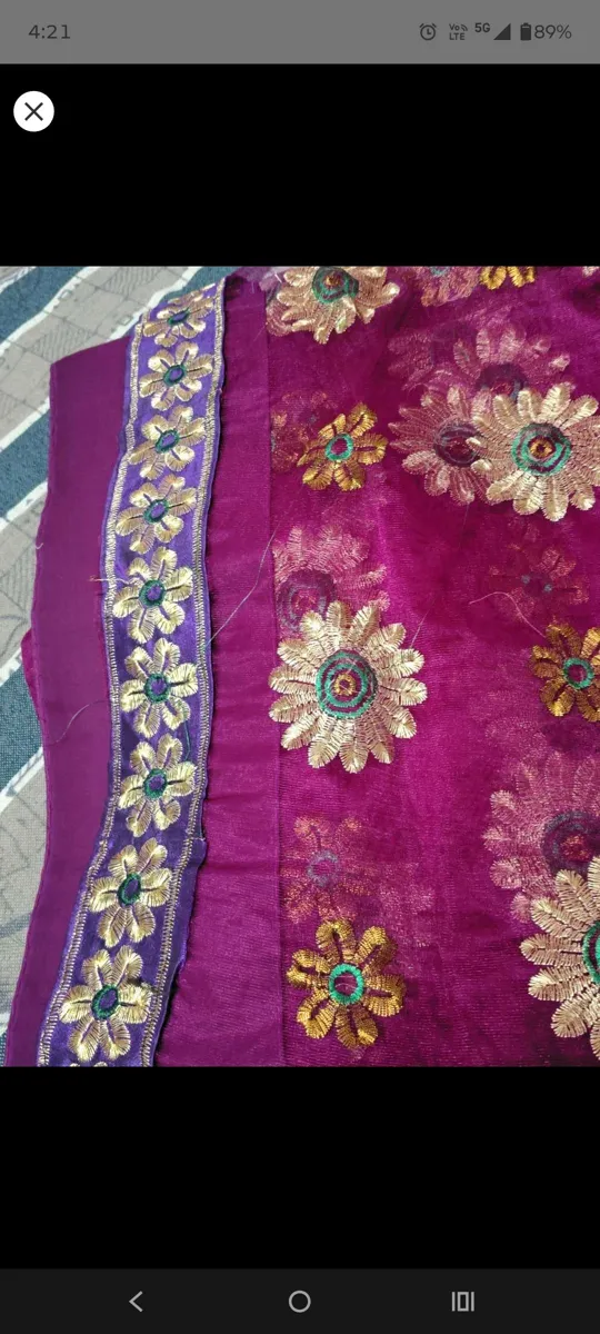 Buy used Handmade Saree Set For Women - Purple & Pink/blue - 2XL - Floral Embroidery online on Resellpur