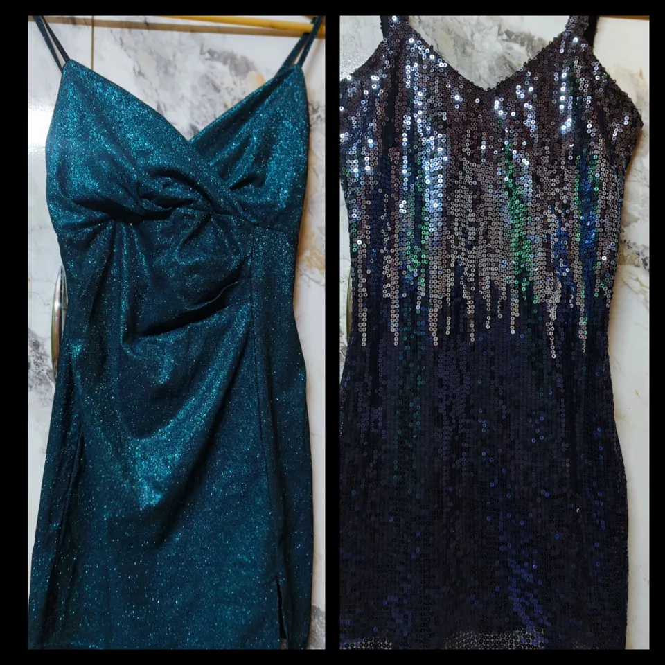 Buy used Sparkly Sequin & Glitter Party Dresses Set - Teal & Midnight Blue - S - Stretchable online on Resellpur