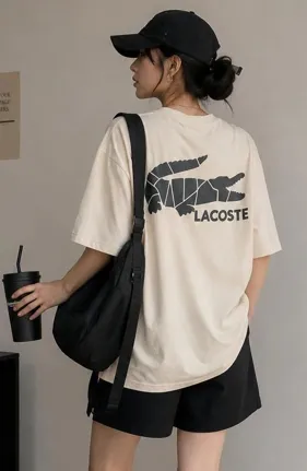 Lacoste Cream Graphic Tee Women's L/XL New