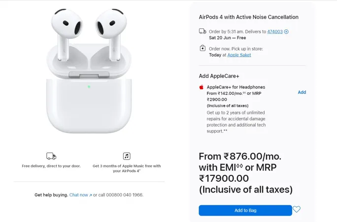 Buy used Apple Airpods 4 With Active Noise Cancellation, White online on Resellpur