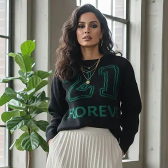 Forever 21 Like New Women's Sweater Black Green S Casual Layering