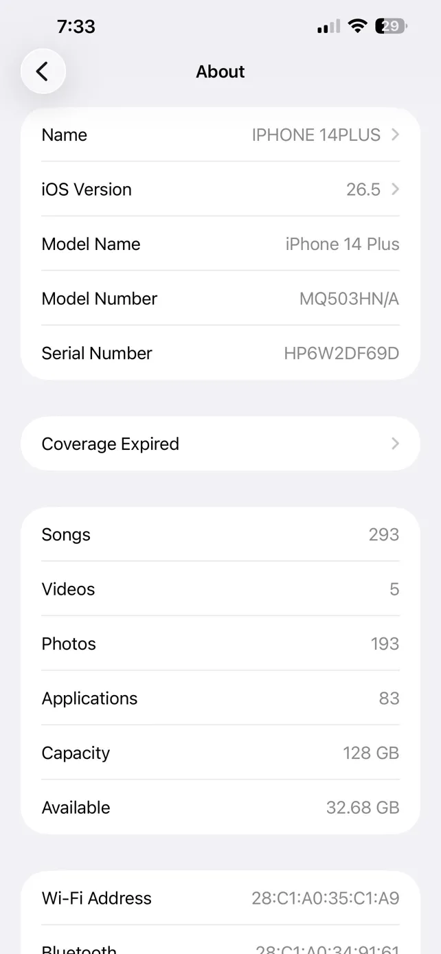 Buy used Apple Iphone 14 Plus Good Condition Lilac 128GB Battery 85% online on Resellpur