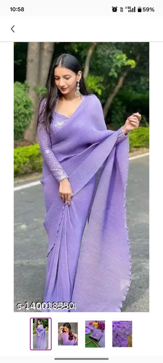 Elegant Lavender Georgette Saree With Stitched Blouse