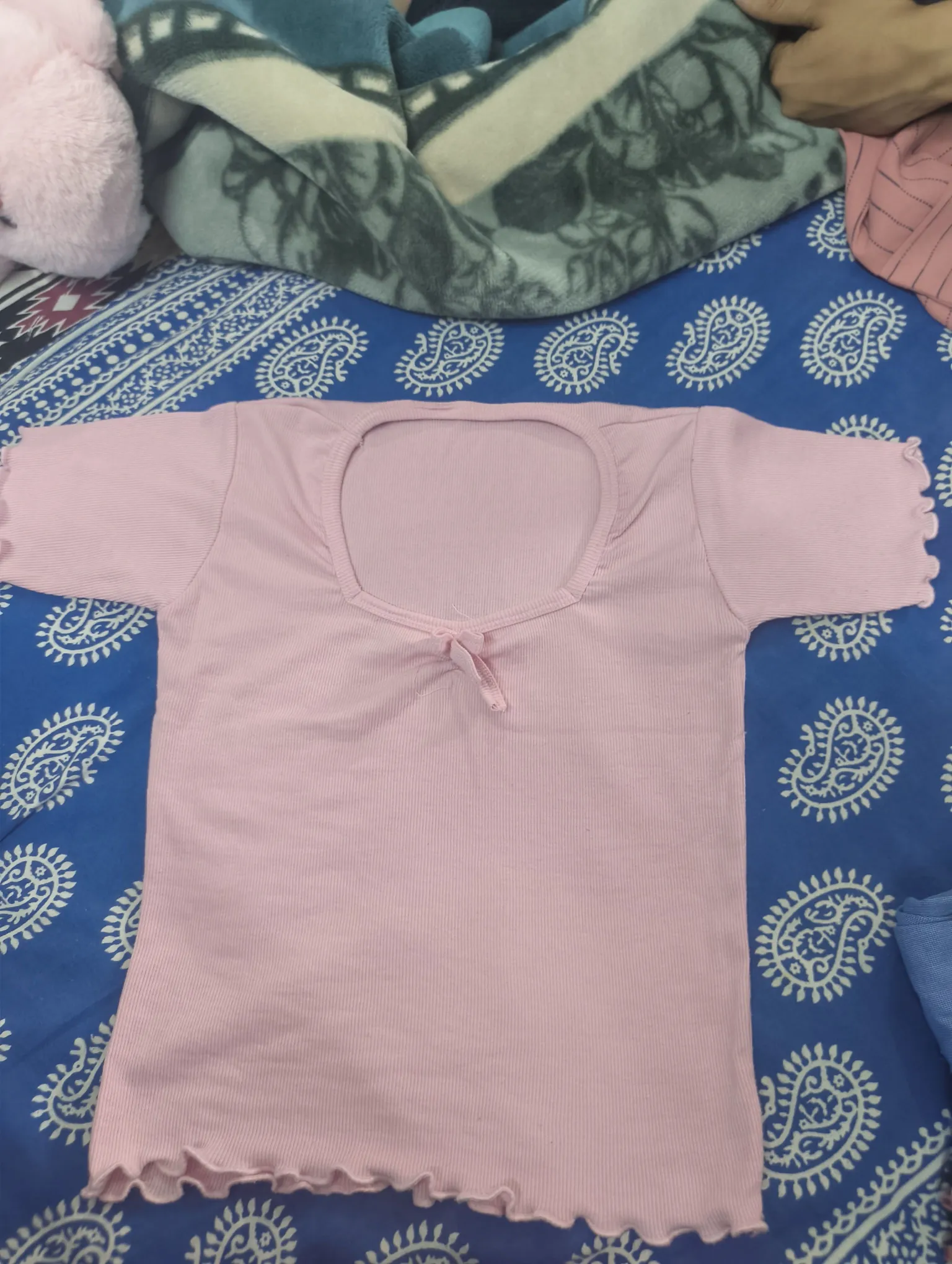 Pink Ribbed Top For Women - Size S - Stretchable