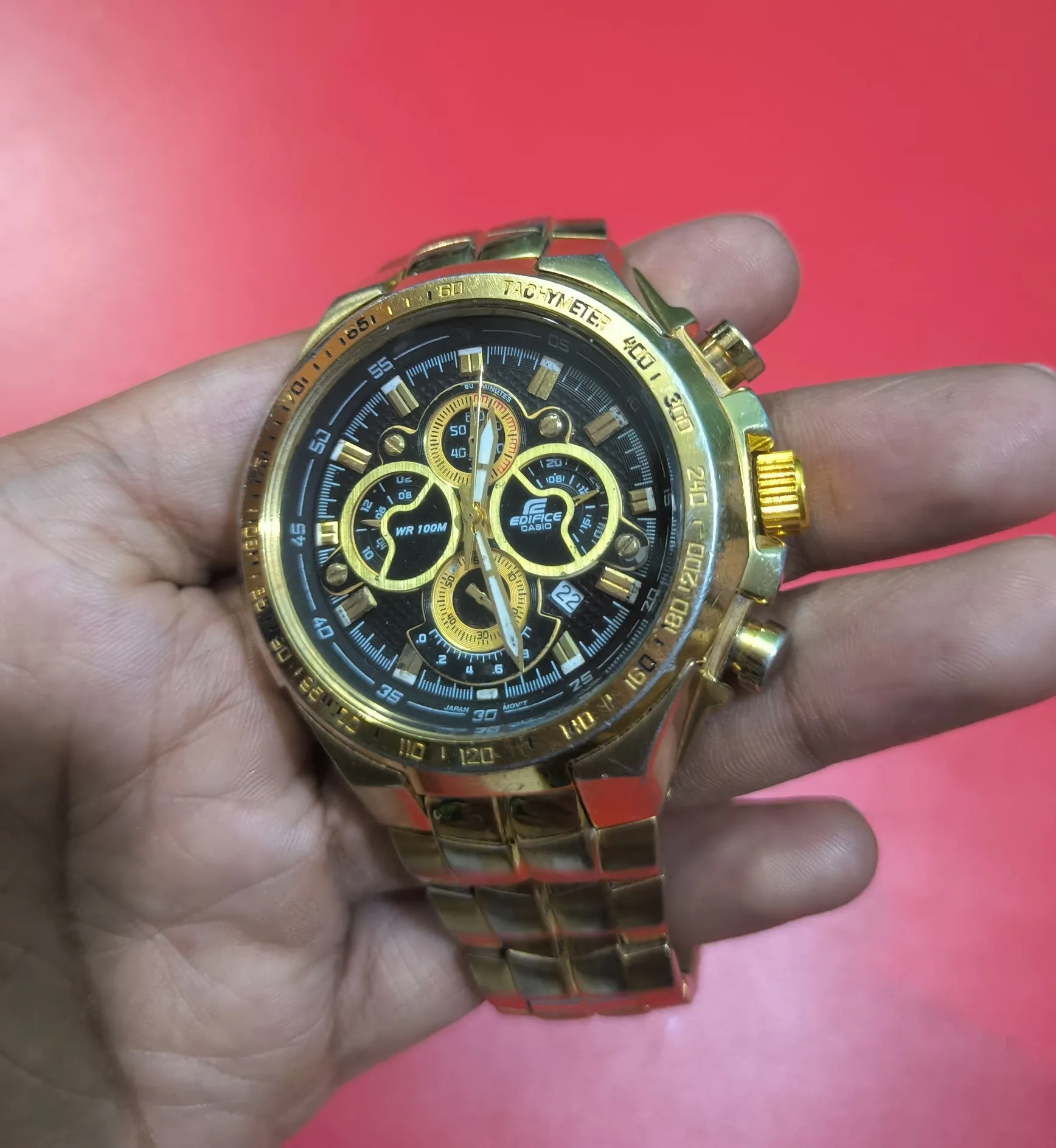 Buy used Casio Edifice EF 554 Gold Chronograph Watch Black Dial online on Resellpur
