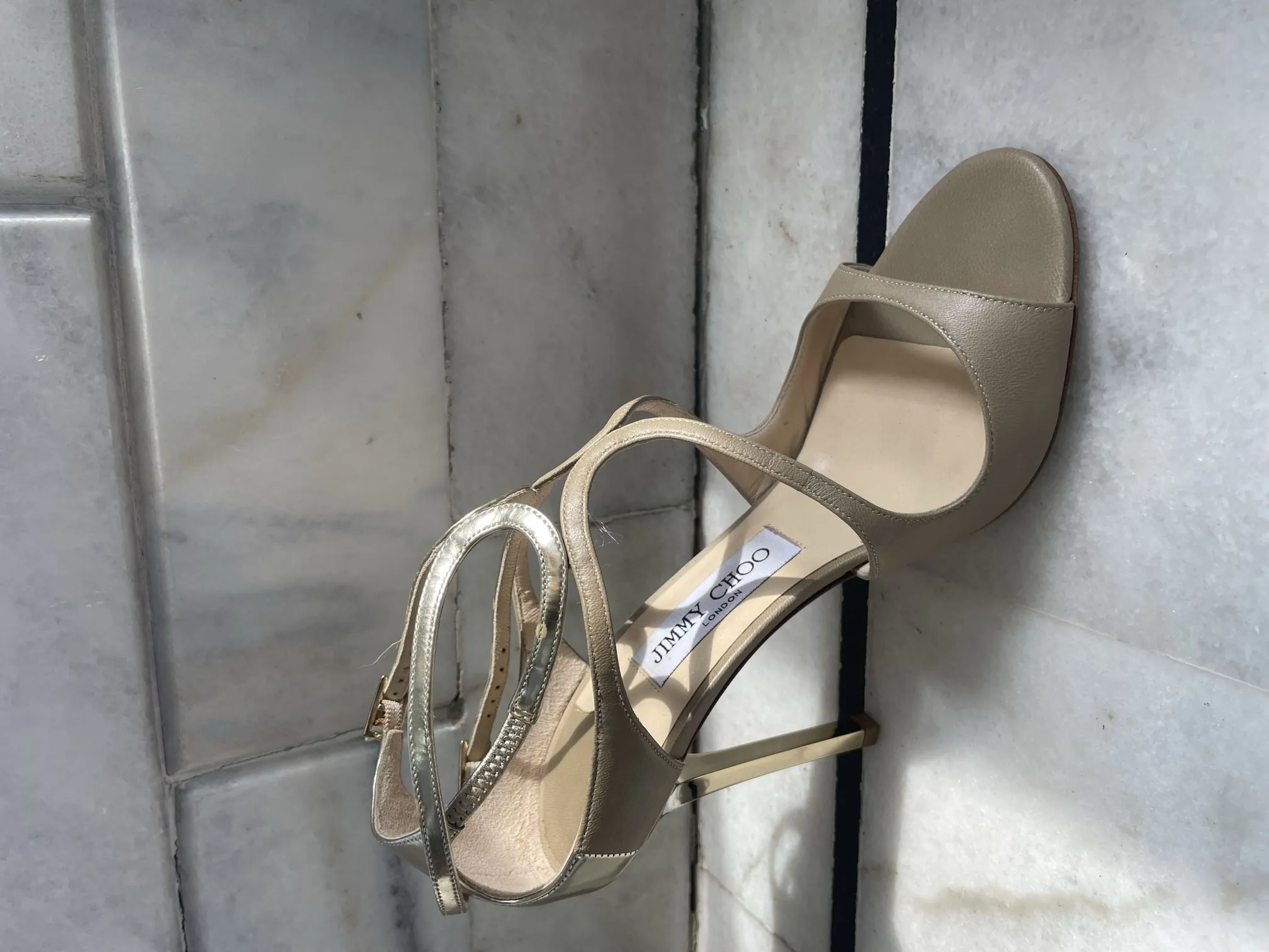 Buy used Jimmy Choo – Nude Strappy Heels (Lang) online on Resellpur