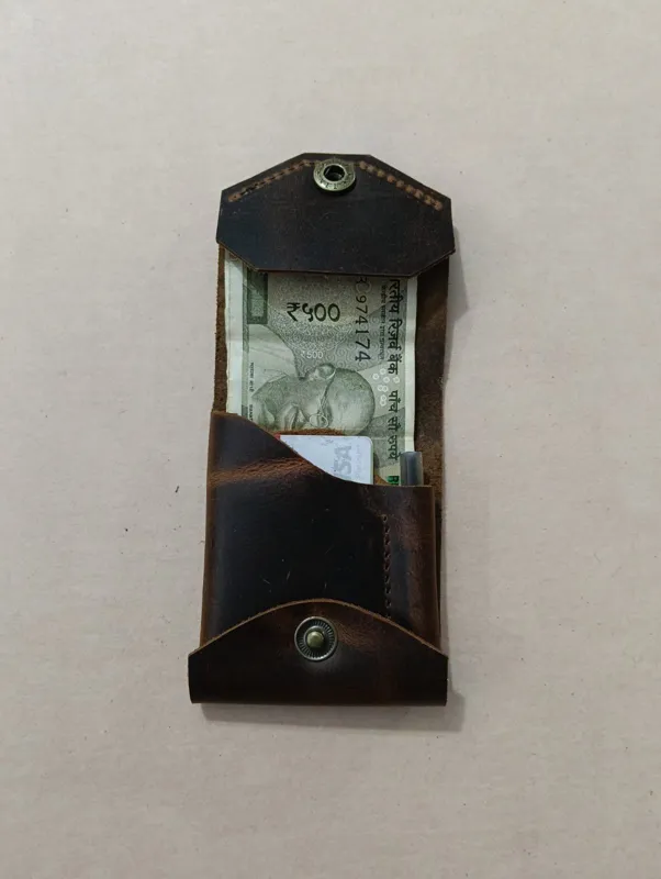 Buy used Handcrafted Handmade Bifold Wallet Slim Minimalist Vintage Brown Leather online on Resellpur