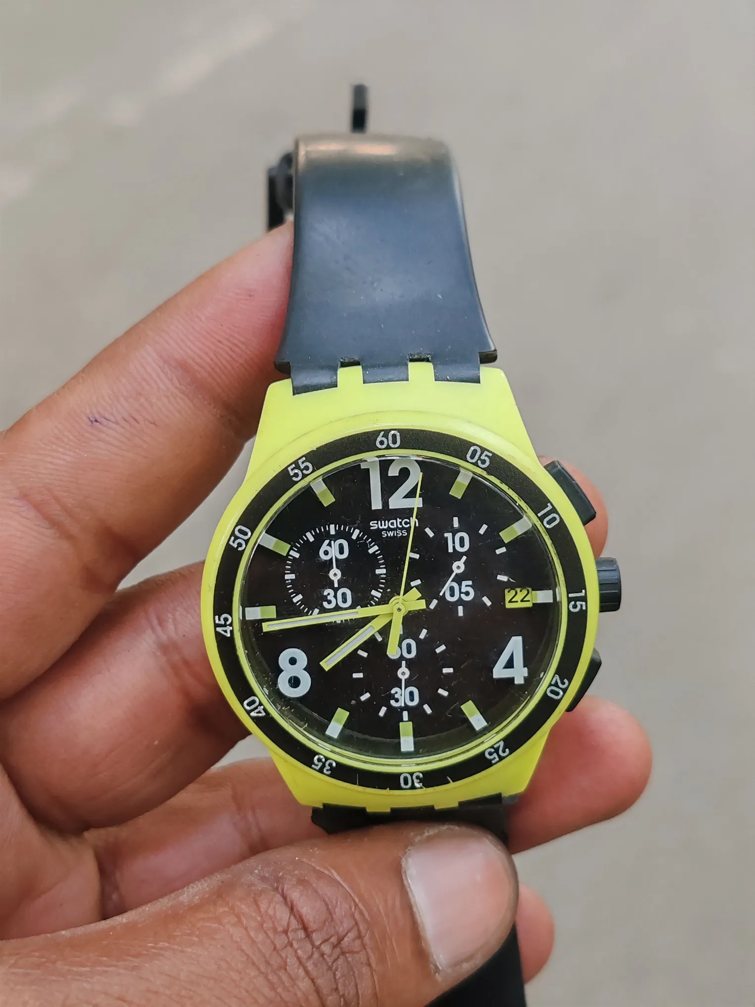 Swatch Men's Neon Yellow Chronograph Watch Swiss Made