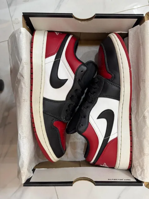 Sold second hand Jordan Air Jordan 1 Low Bred Toe Men's Sneakers Black Red UK8.5 on Resellpur