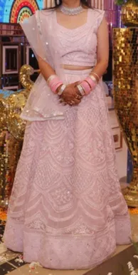 Buy used Elegant Pink Lehenga Choli - Minor Defect - Women's - Pink - S - Embellished Design online on Resellpur