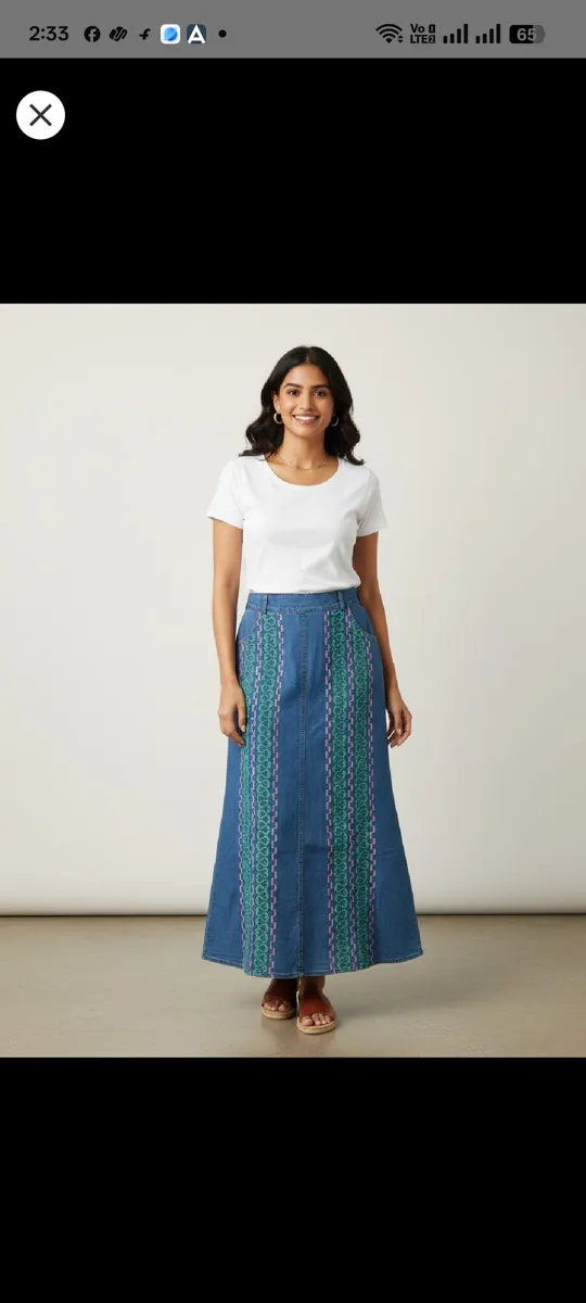 Women Skirt Blue Denim S Embroidered Design