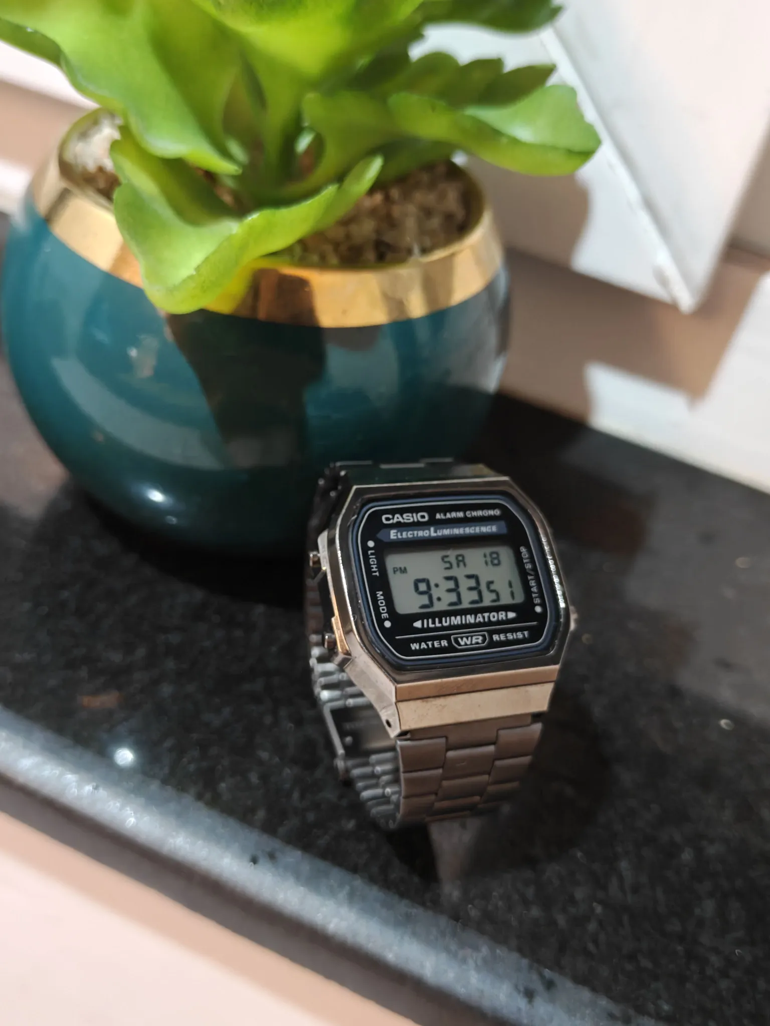 Buy used Casio Vintage A168WGG-1A Pre-owned Watch Silver Stainless Steel Chain online on Resellpur