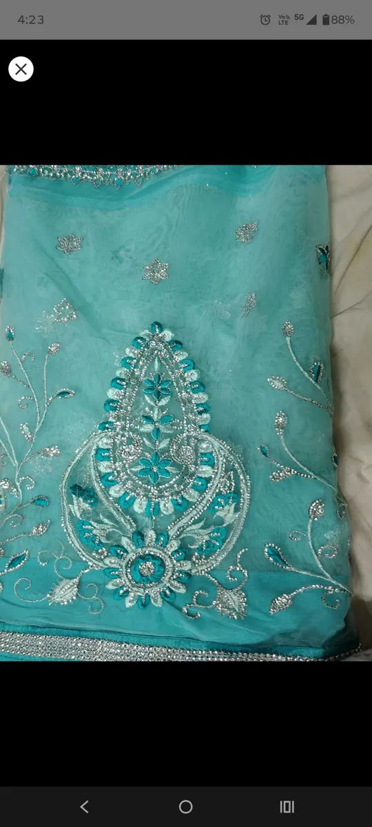 Buy used Saree Wedding Party Wear Blue 4XL With Blouse And Petticoat online on Resellpur