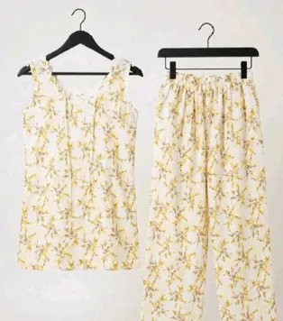 Floral Print Palazzo Set | Women's | Yellow | XL | Comfortable Two-piece Outfit