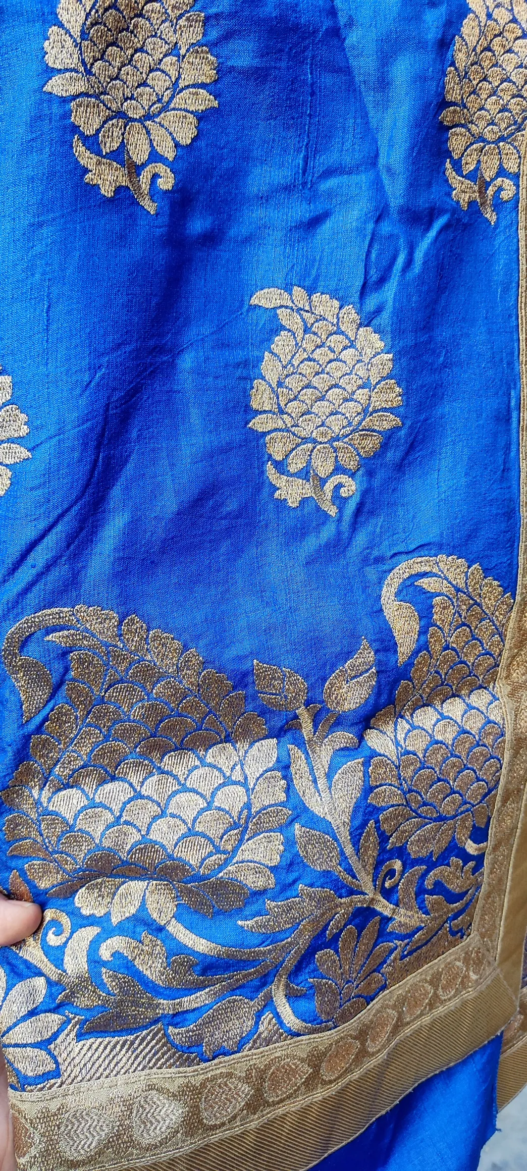 Pure Silk Saree Royal Blue Free Size Embroidered Design