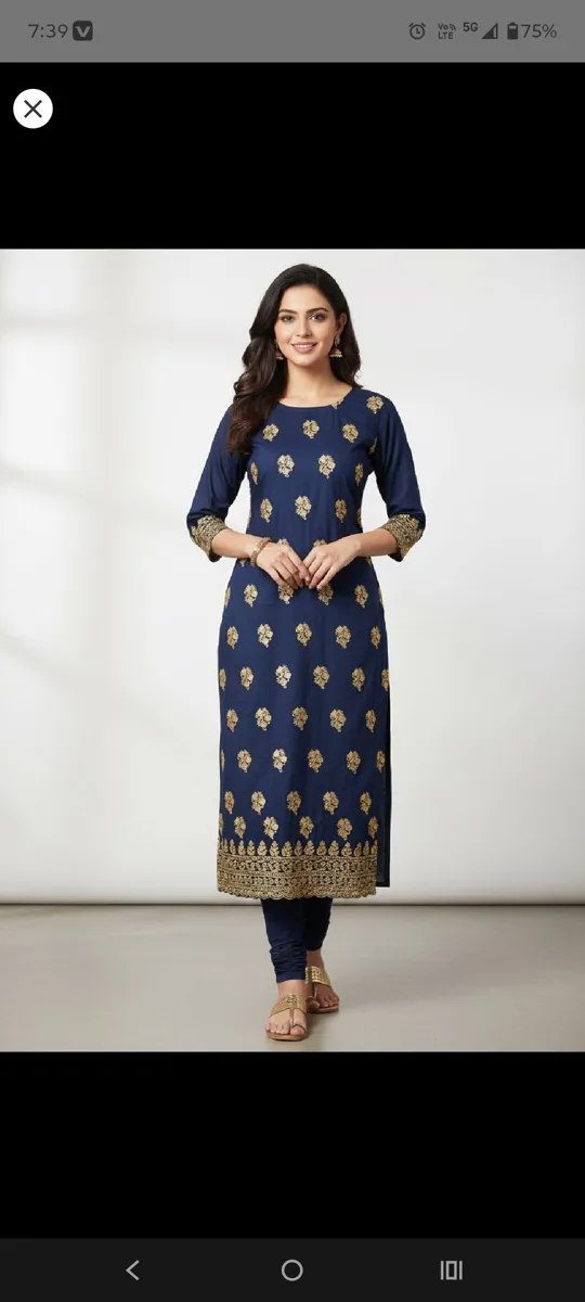 Buy used Kurti 4XL Navy Blue Handmade Floral Design online on Resellpur