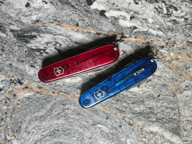 Buy used Victorinox Classic SD Transparent Set Of 2 Swiss Army Knives 58mm Ruby Red Sapphire Blue online on Resellpur