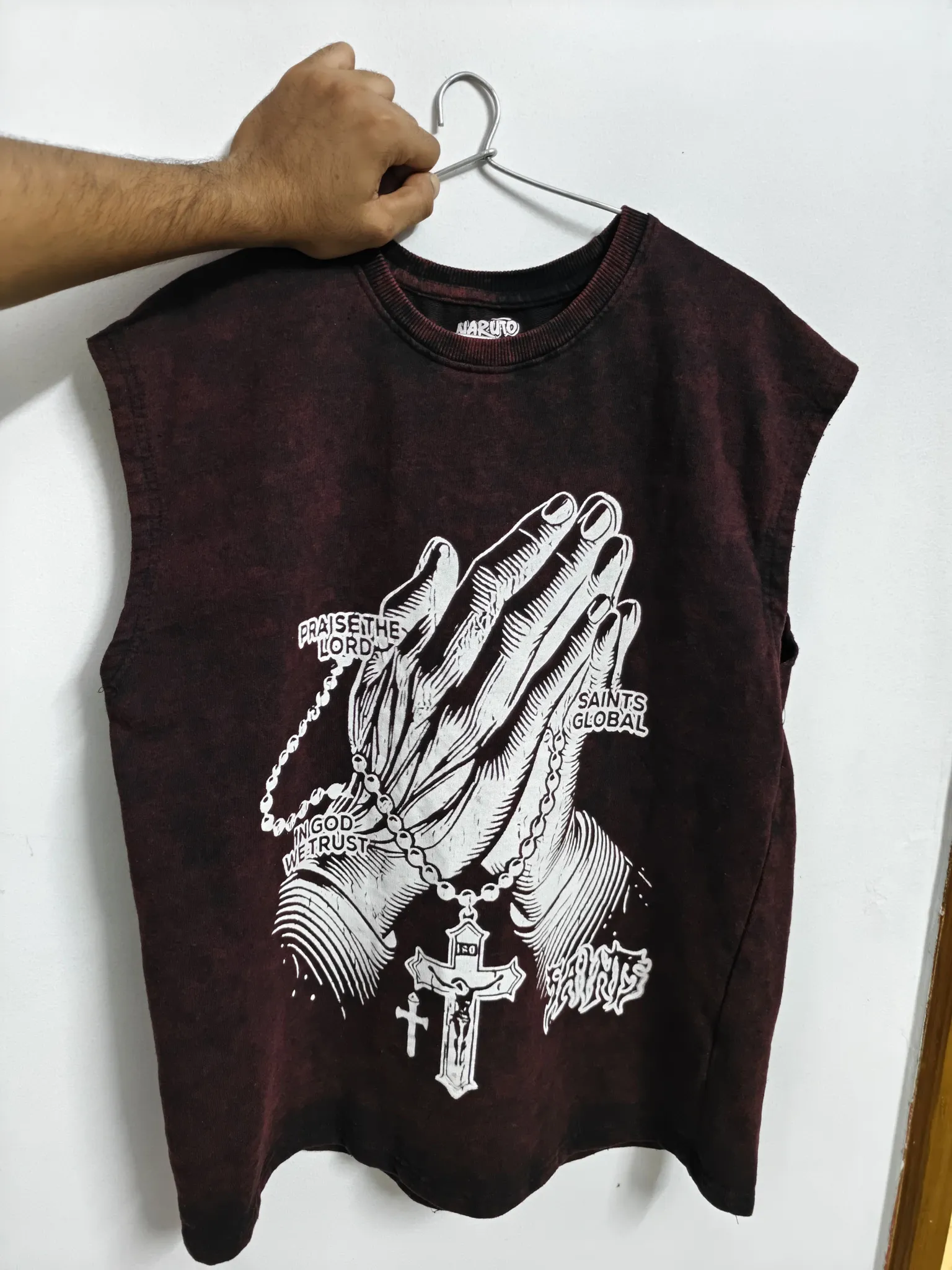 Naruto Acid Washed Oversized Vest Men's XL Maroon
