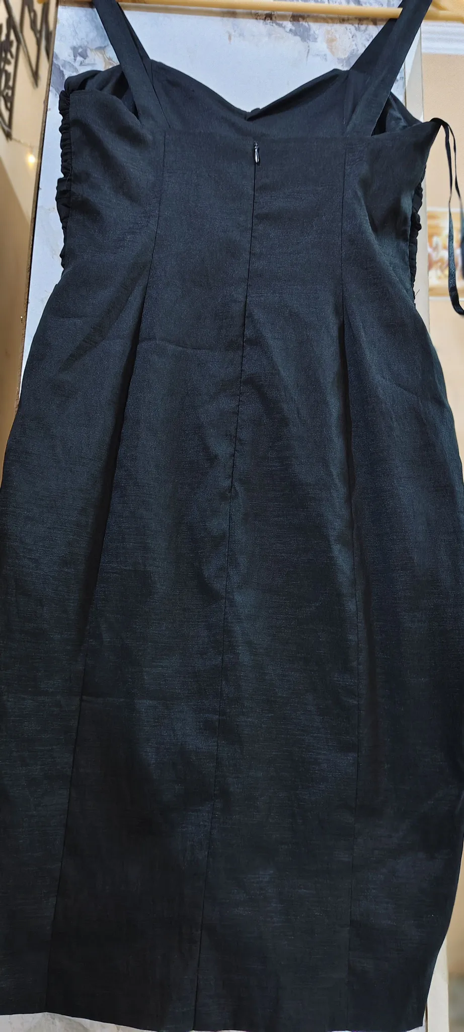 Buy used S.L. Fashions New Black Mini Dress For Women - Ruched Design With Ruffle Front - Size S online on Resellpur