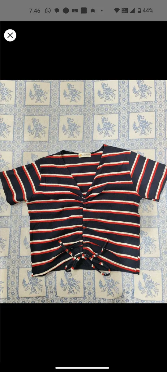 LKS STUDIO Striped Crop Top With Knot Detail - Navy Blue, White, Red