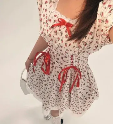 Chic Red A-line Dress, Small, Non-stretch With Bow Detail