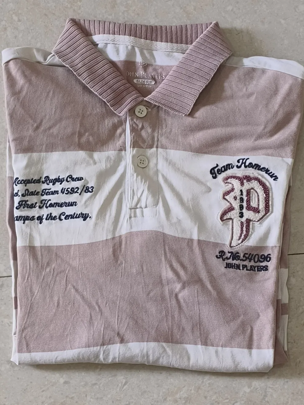 Buy used John Player Good Condition Men's Full Sleeves Check T-shirt Pink/white M Stretchable online on Resellpur