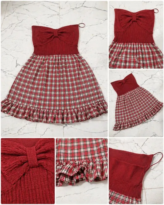 Buy used Mini Dress Like New Female Red Checked M Small Bow Detail online on Resellpur