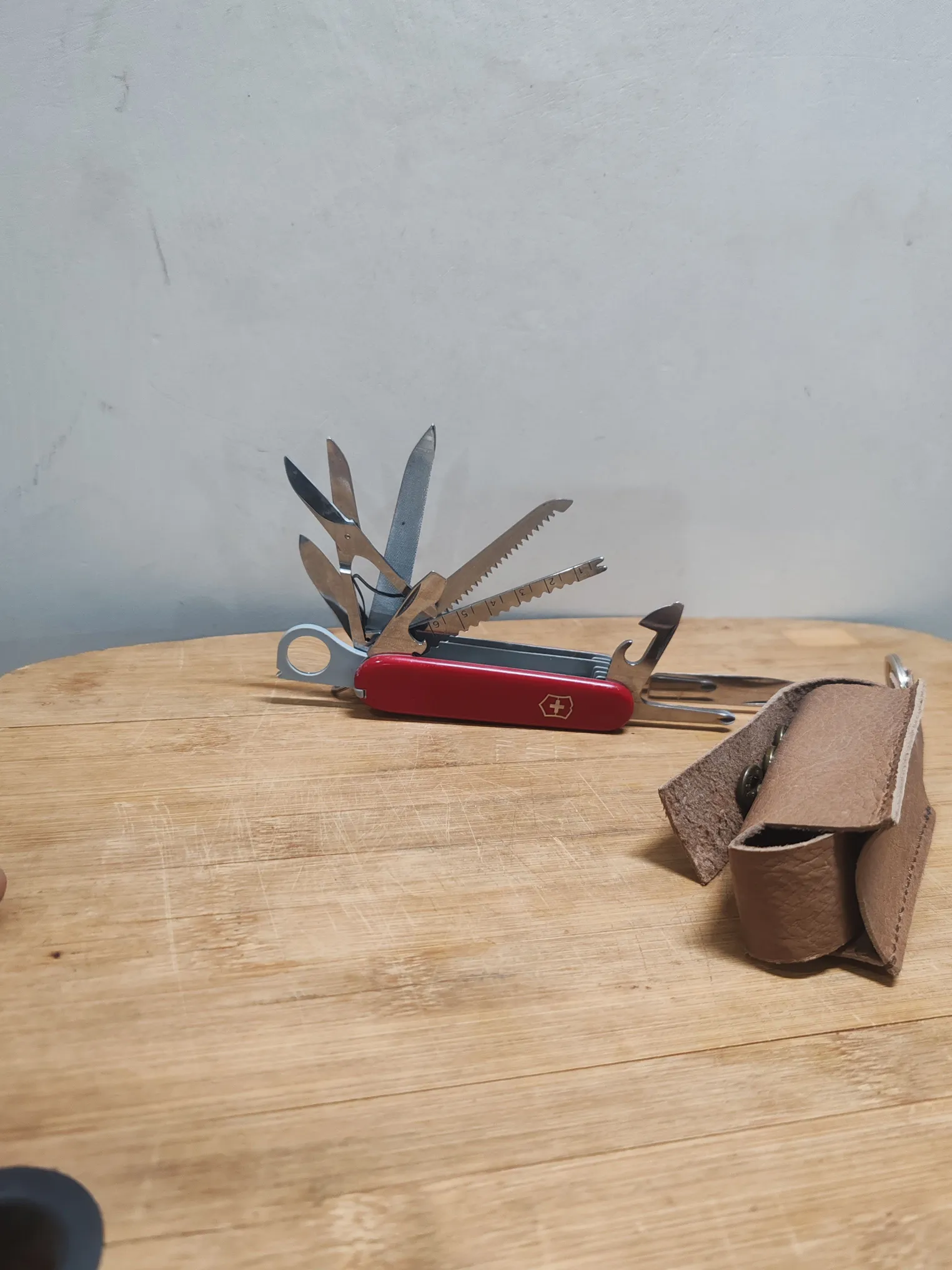 Sold second hand Victorinox Swiss Champ Multi-tool Red With Handmade Leather Case on Resellpur