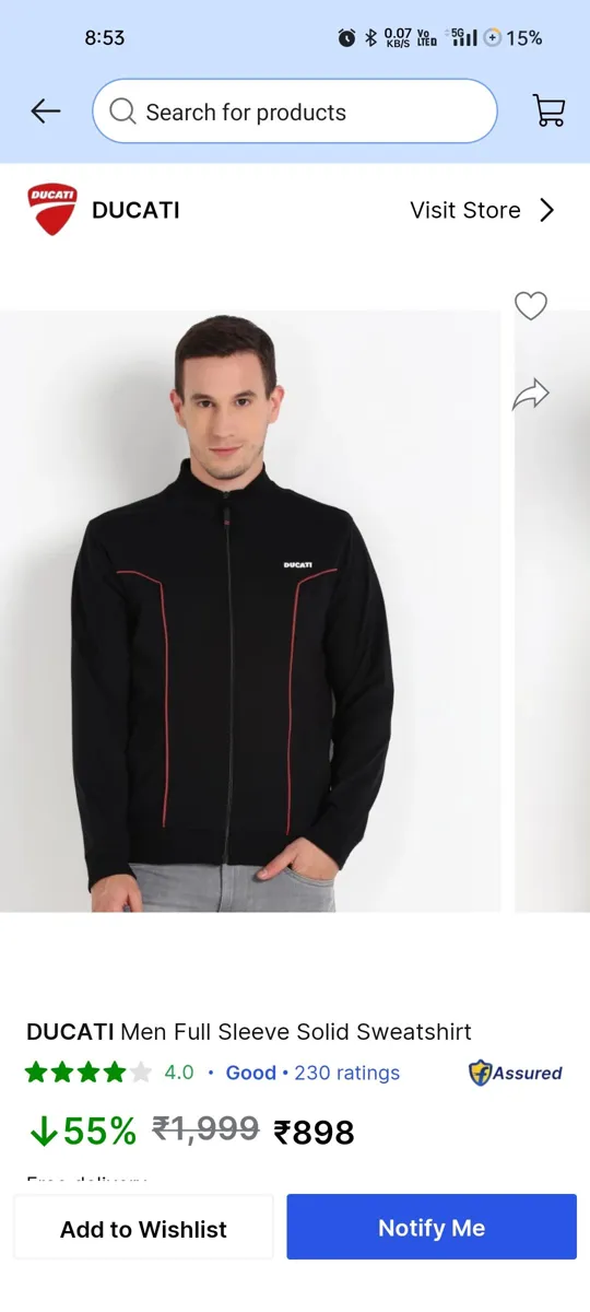 Ducati Men's Medium Cotton Sweatshirt - Black