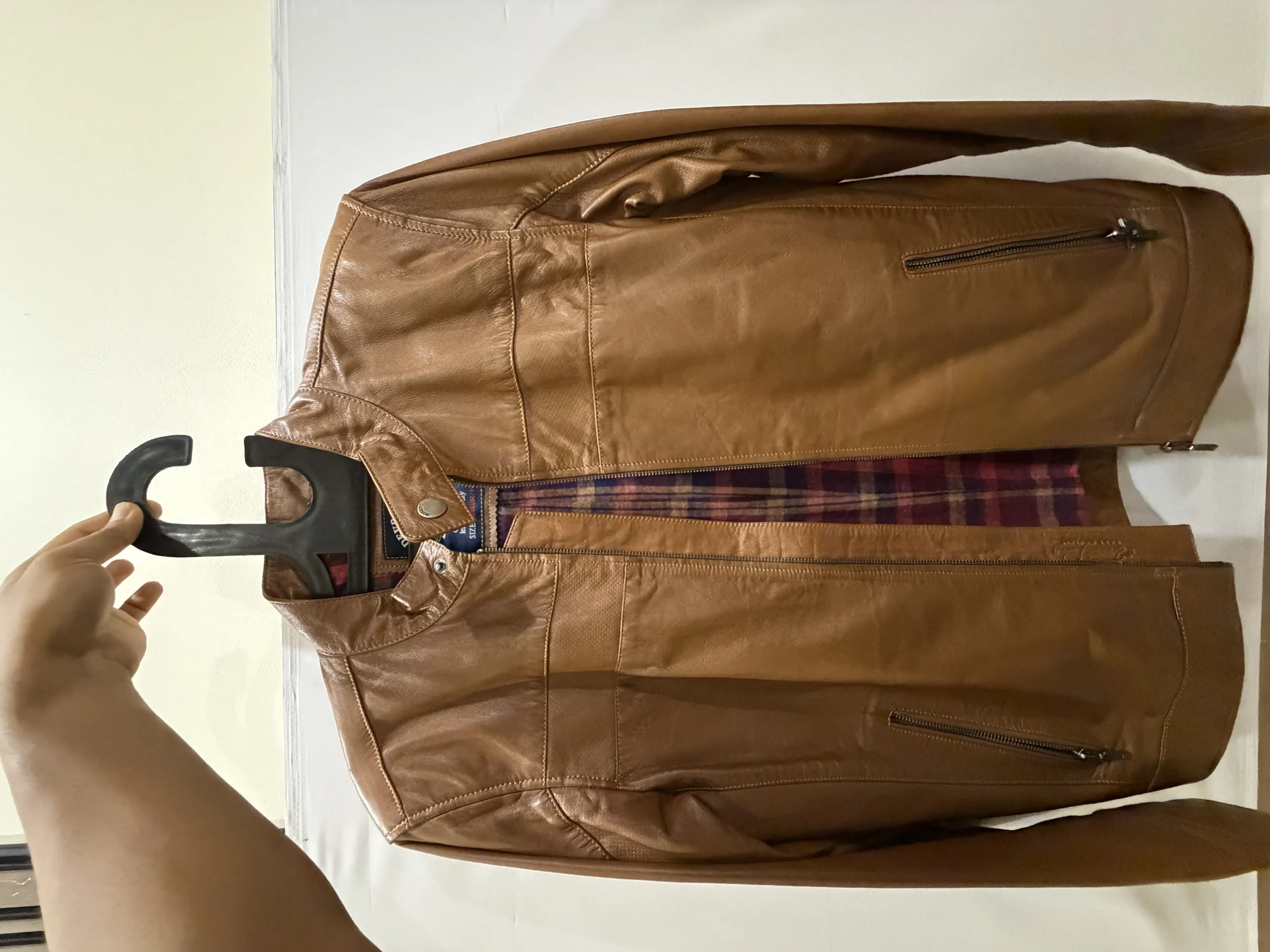 Buy used Devrock Genuine Leather Jacket – Next To New – M – Tan Brown – Slim Fit online on Resellpur