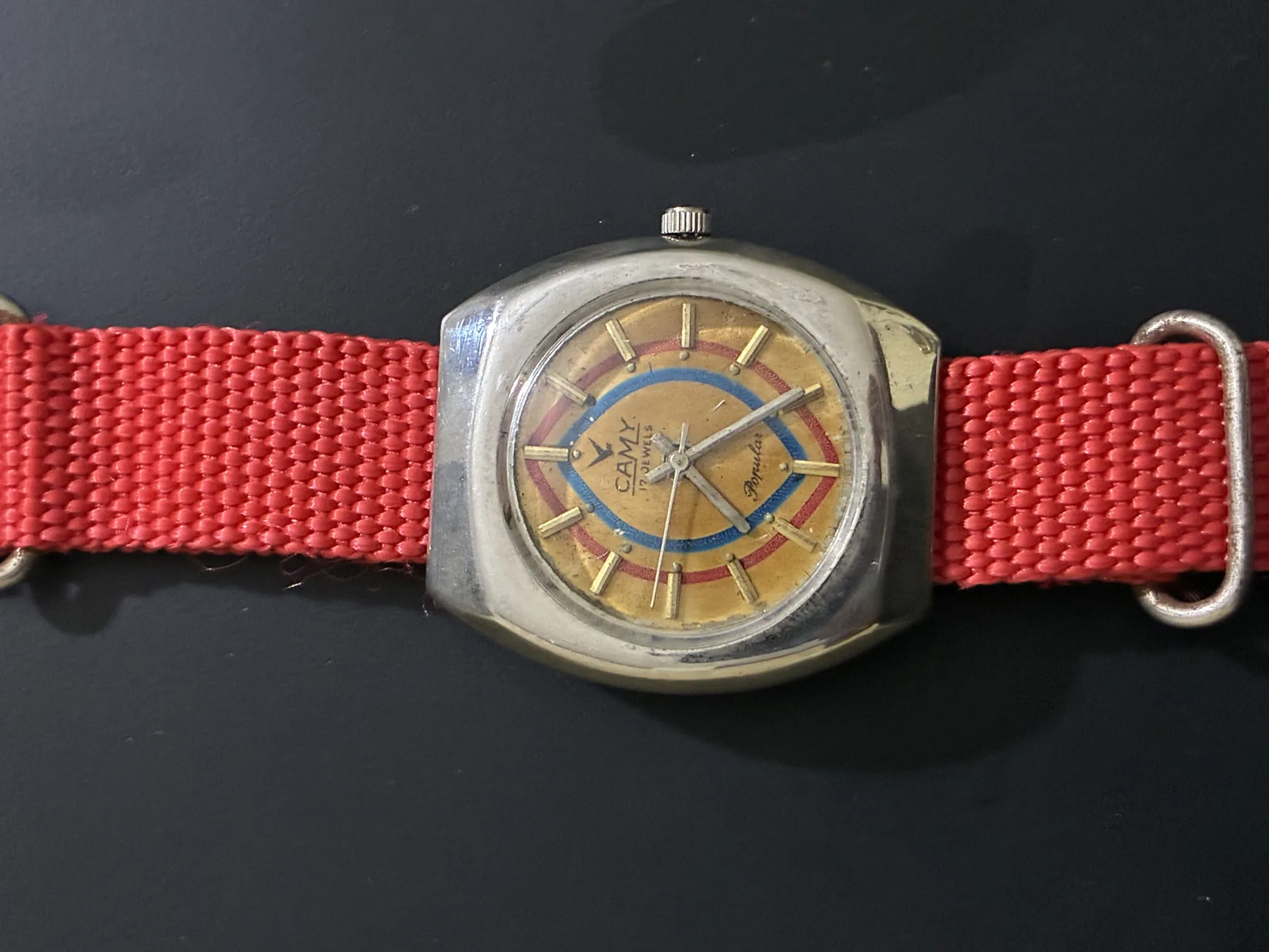 Buy used Camy Vintage Art Deco Swiss Watch 17 Jewels Red NATO Strap online on Resellpur