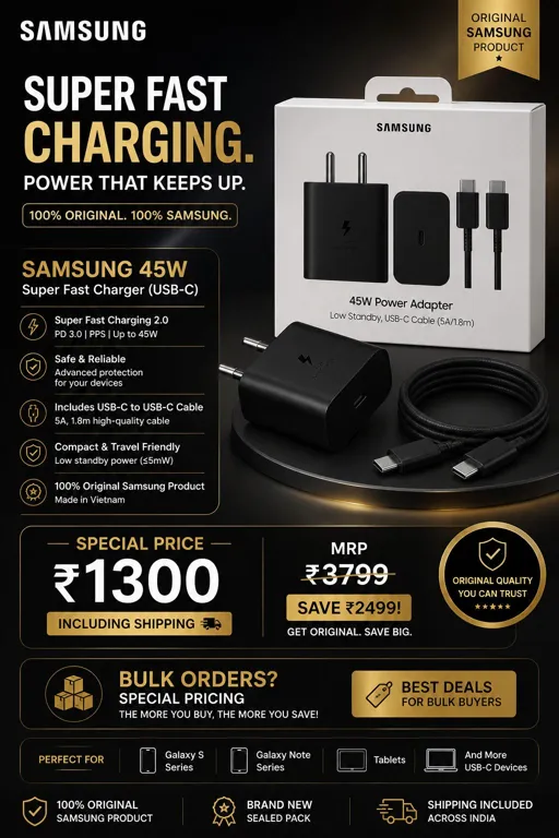 Buy used Samsung Original 45W Super Fast Charger USB-C Black online on Resellpur