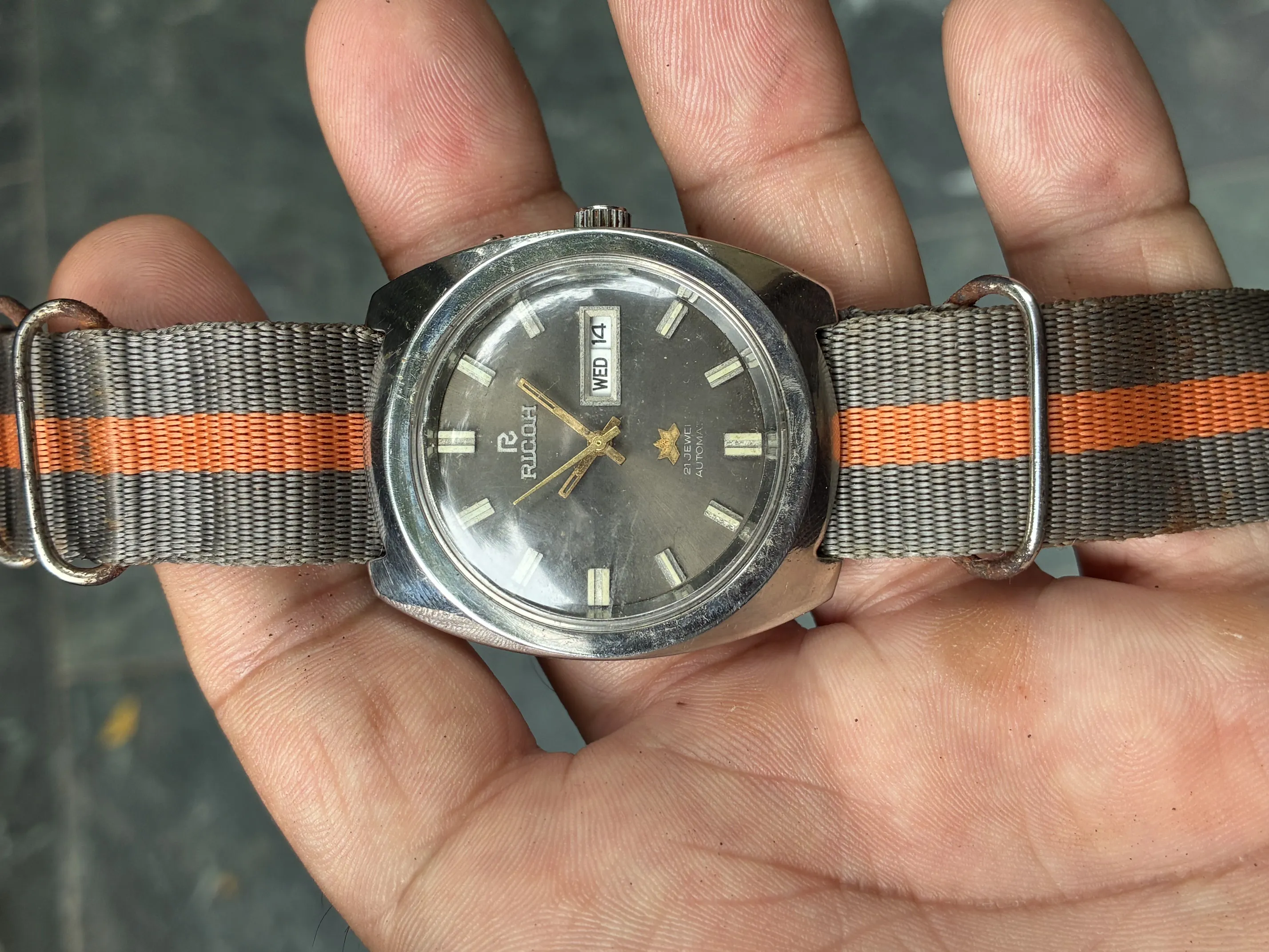Buy used Ricoh Automatic Vintage Wristwatch, 21 Jewel RE31 Movement, Silver online on Resellpur