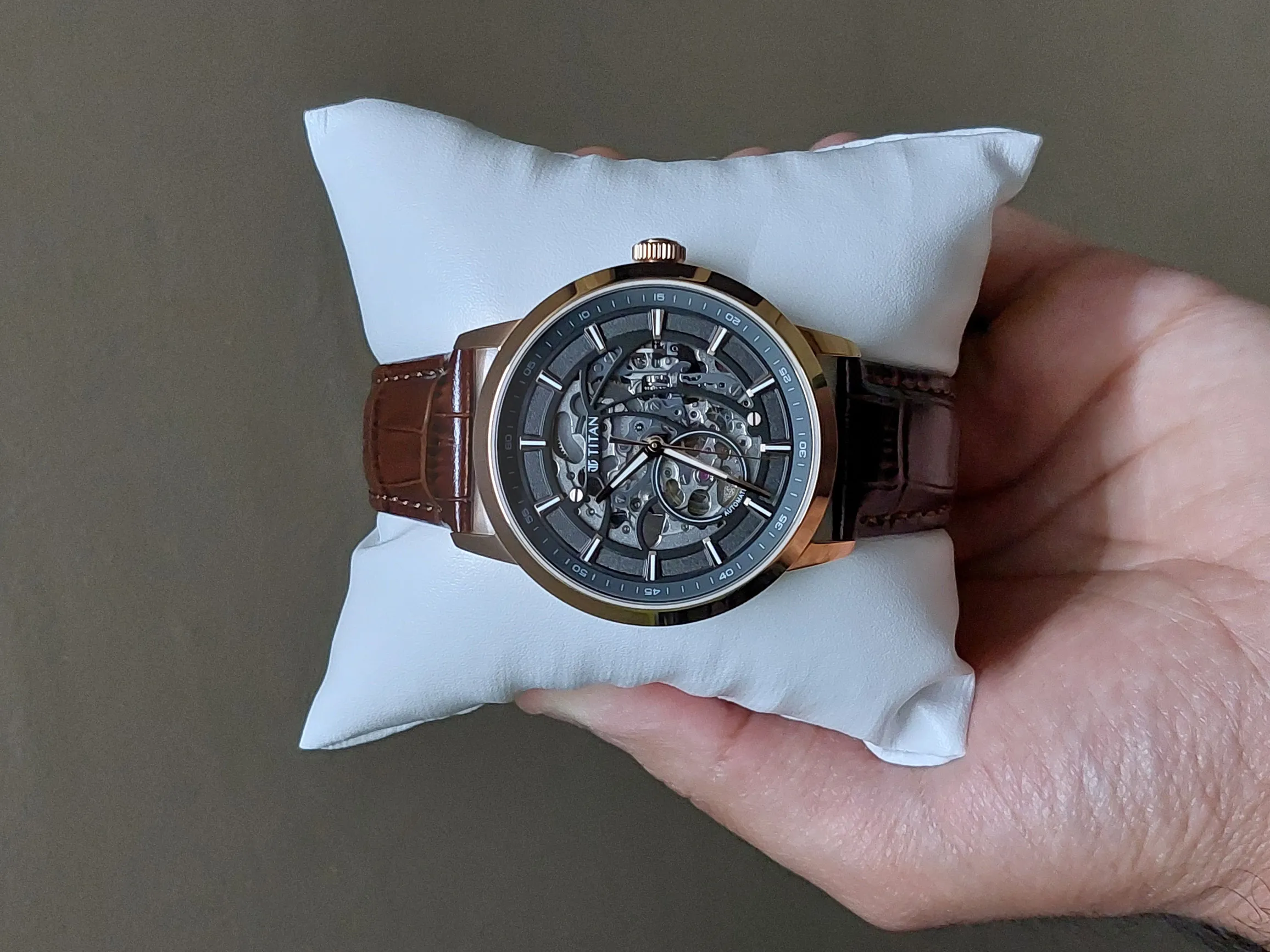 Buy used Titan Phoenix Skeletal Automatic Watch - Brand New - Men - Brown Leather - 90223WL01 online on Resellpur