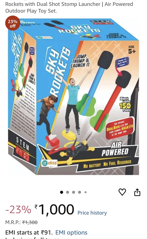 Buy used Ekta Used Kids Toy Multi Sky Rocket Set | 4 Soft Foam Rockets | Colorful Air Powered Launcher online on Resellpur