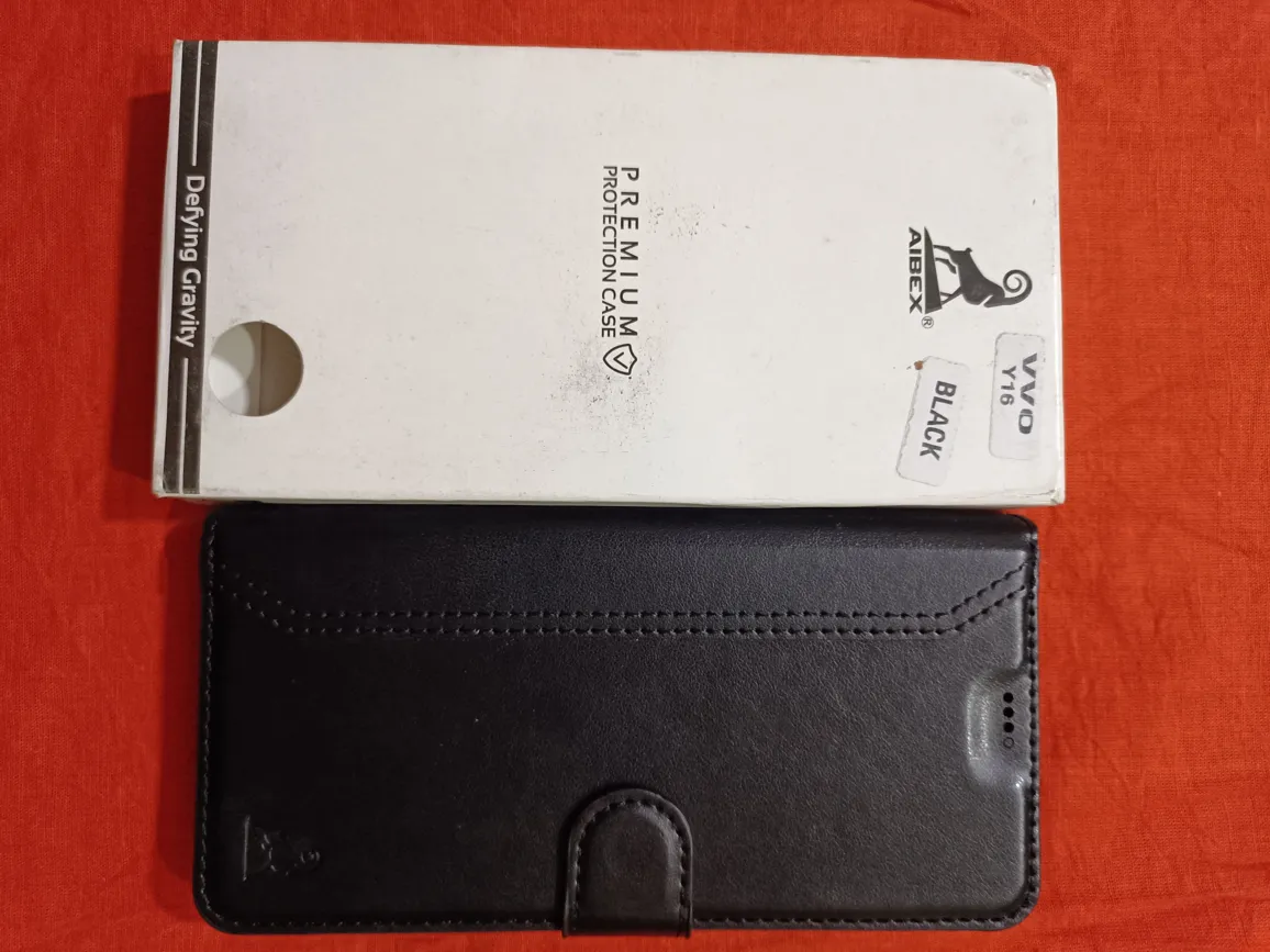 Vivo Y16 Premium Leather Flip Cover - Elegant Black