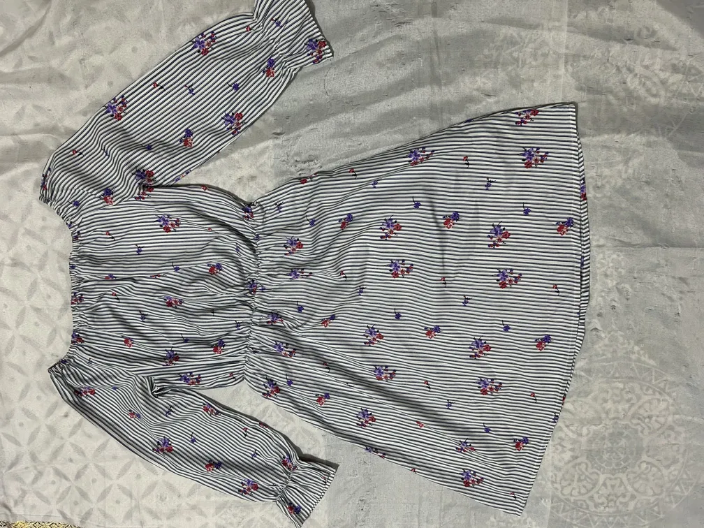 Chic Women's S/M Lightweight Floral Mini Dress - Elastic Waist - Light Blue