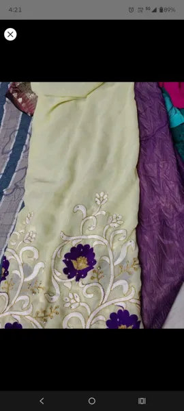 Handmade Saree Onesize Cream With Purple Flower Design And Big Border