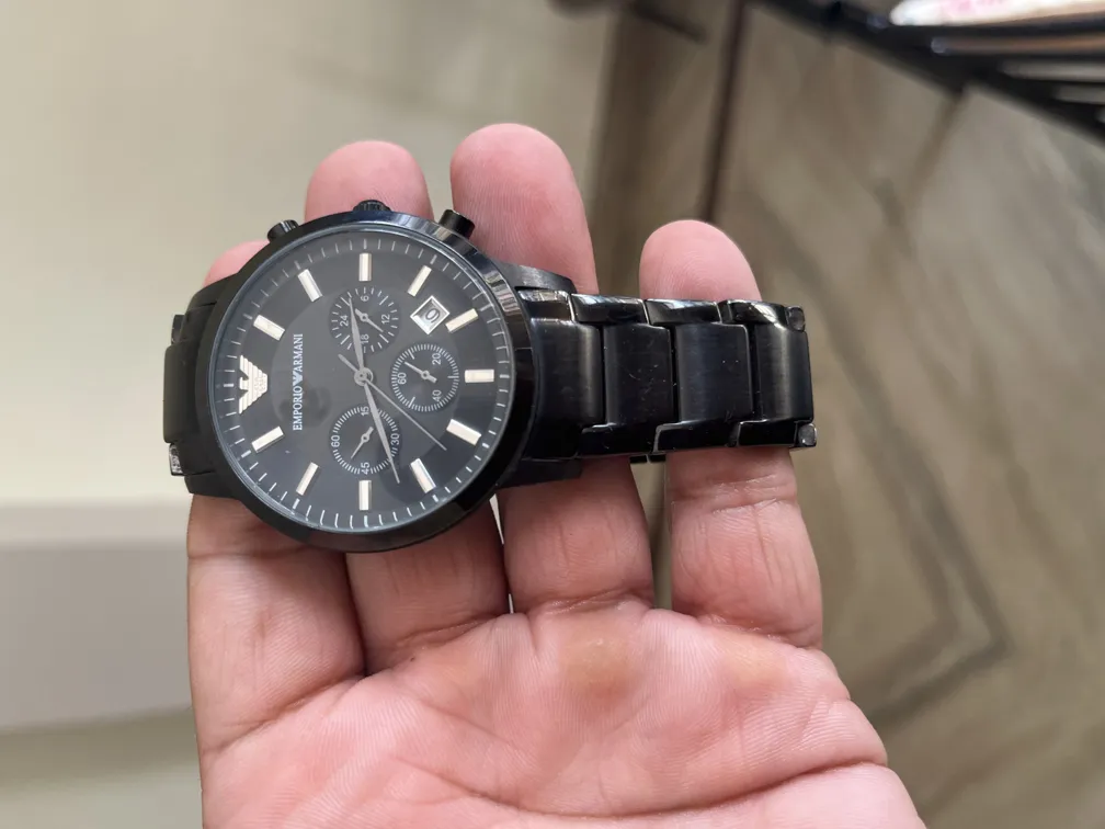 Armani Chronograph Watch Good Condition Men's Black Stainless Steel
