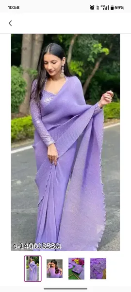 Elegant Lavender Georgette Saree With Stitched Blouse