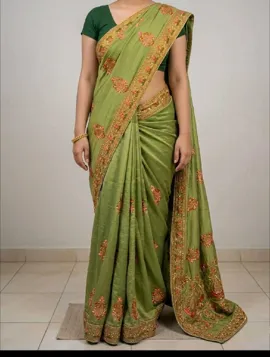 Ethnic Saree Free Pista Green Heavy Embroidery Floral Motifs