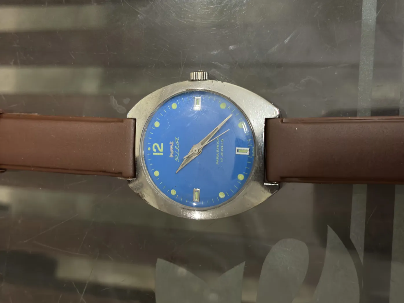 HMT Pilot Vintage Mechanical Watch Blue Dial Manual Wind