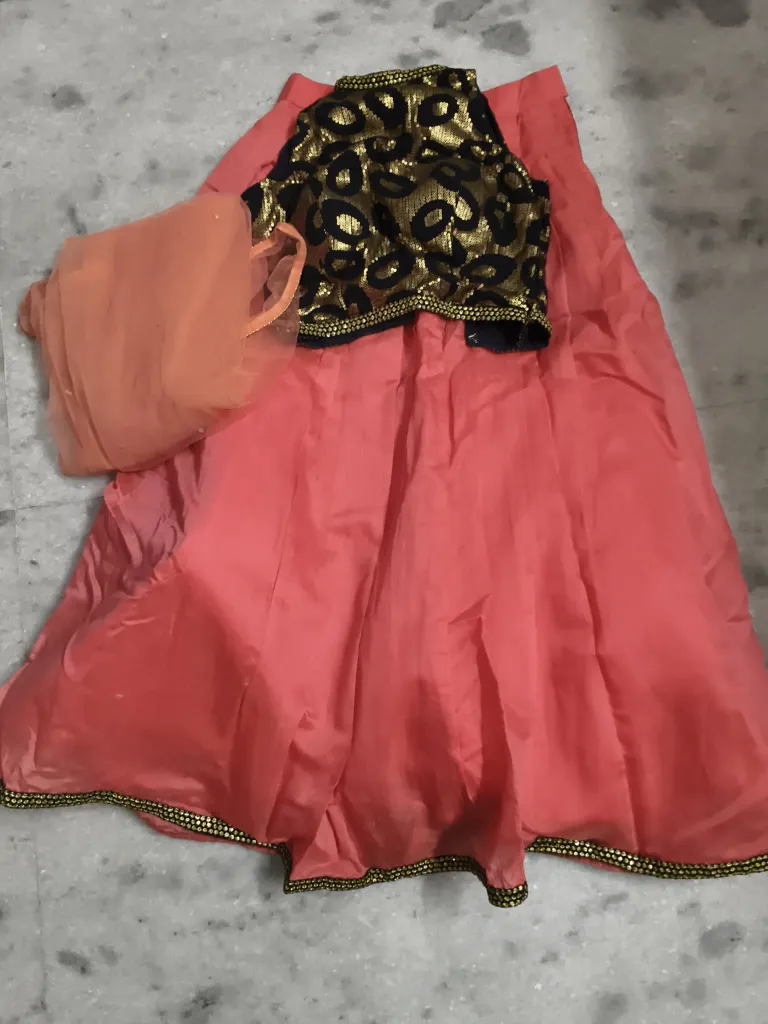New Traditional Dress Free Size Orange And Black Embellished Skirt And Top Set