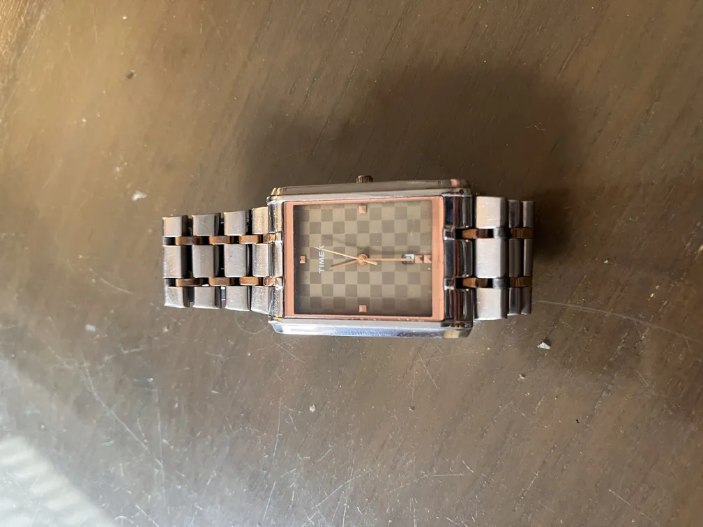 Timex Quartz Watch - Used - Unisex - Silver With Chess Pattern Dial