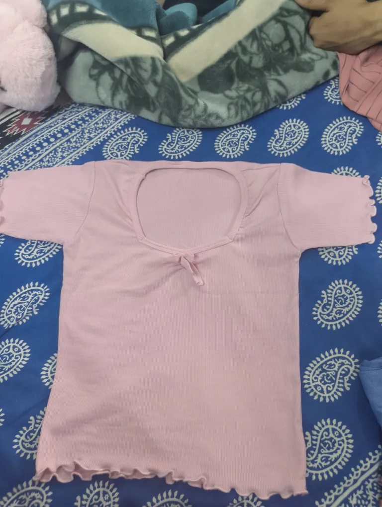 Pink Ribbed Top For Women - Size S - Stretchable