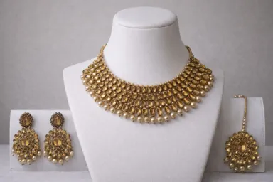 Indian Necklace And Earring Set | Women | Gold Toned | Festive Jewelry