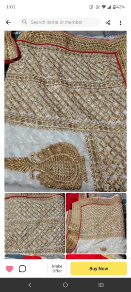 Handmade Saree Onesize Red And White Embroidered With Golden Detailing